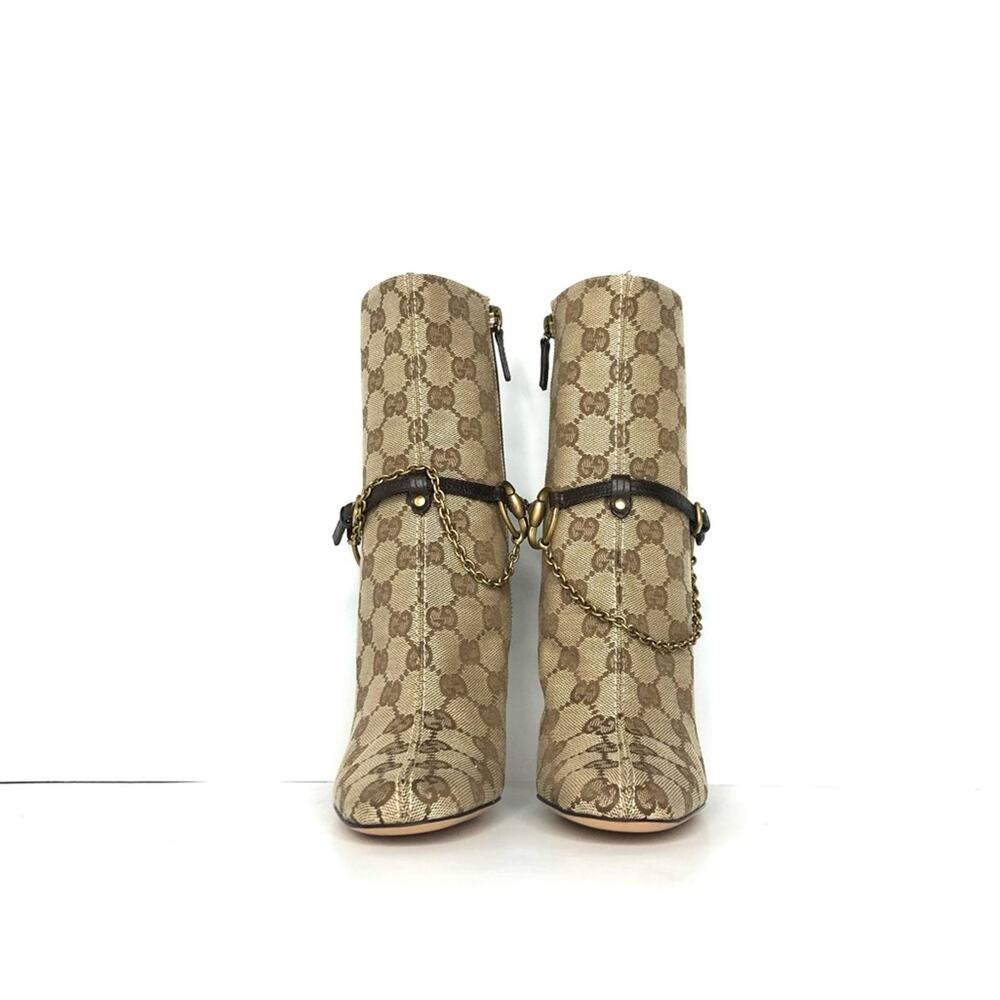 Vintage Gucci GG Monogram Horsebit Harness Ankle High Heeled Boots 5 - Picture 6 of 11